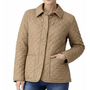 Michael Kors Womens Quilted Jacket Size Large Tan Snap Front Coat Pockets